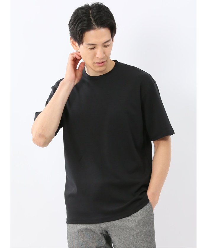 タカキュー TAKA-Q 【DRESS T-SHIRT】シルケットコットン スロープネック半袖Tシャツ （黒） 黒