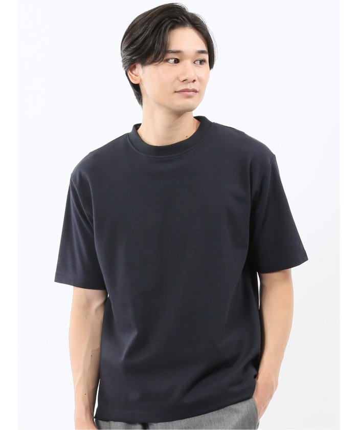 タカキュー TAKA-Q ダブルフェイス ポンチ クルーネック半袖Tシャツ （紺） 紺