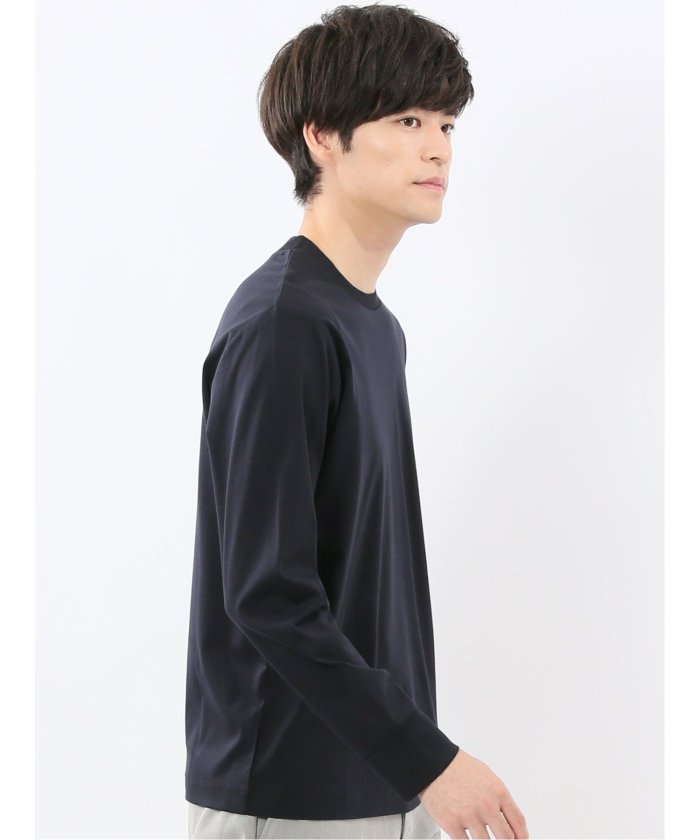 タカキュー TAKA-Q 【DRESS T-SHIRT】シルケットスムス スロープネック 長袖Tシャツ （紺） 紺