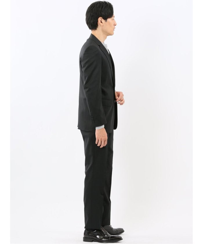 タカキュー TAKA-Q ウール混ストレッチ スリムフィット 2ボタン2ピーススーツ 無地黒 （黒） 黒