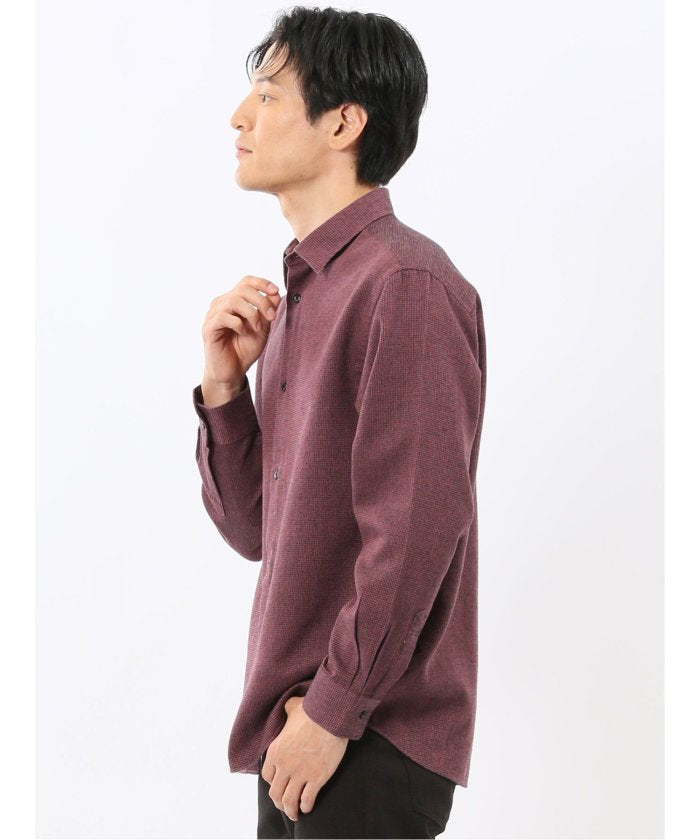 タカキュー TAKA-Q 綿混 起毛ワッフル レギュラーカラー長袖シャツ （茶） 茶