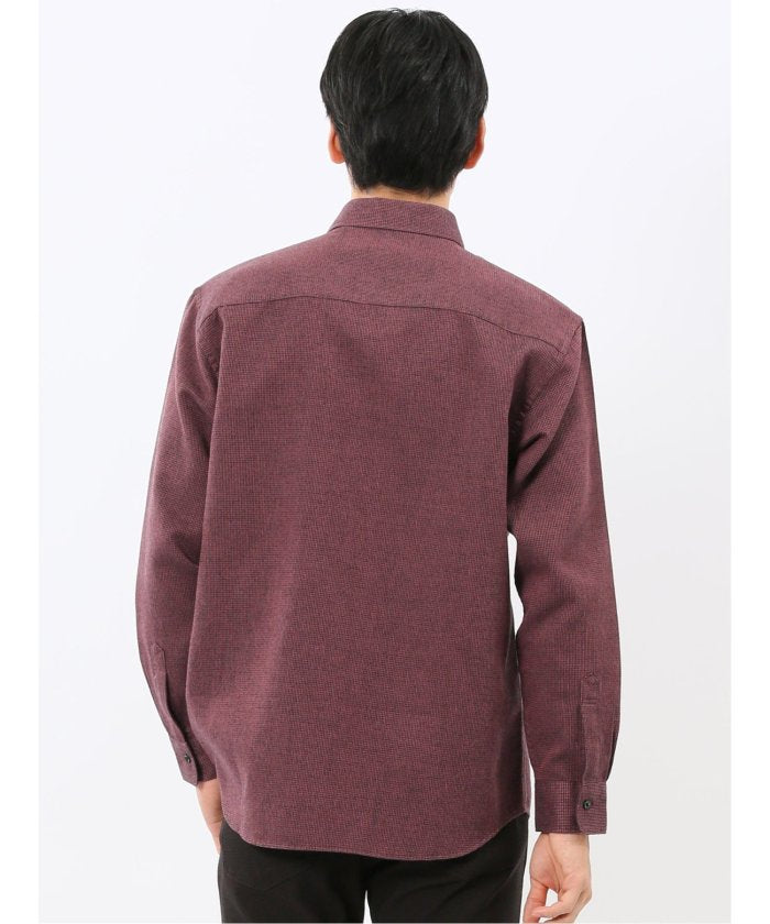 タカキュー TAKA-Q 綿混 起毛ワッフル レギュラーカラー長袖シャツ （茶） 茶