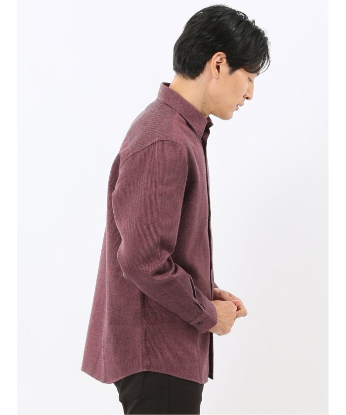 タカキュー TAKA-Q 綿混 起毛ワッフル レギュラーカラー長袖シャツ （茶） 茶
