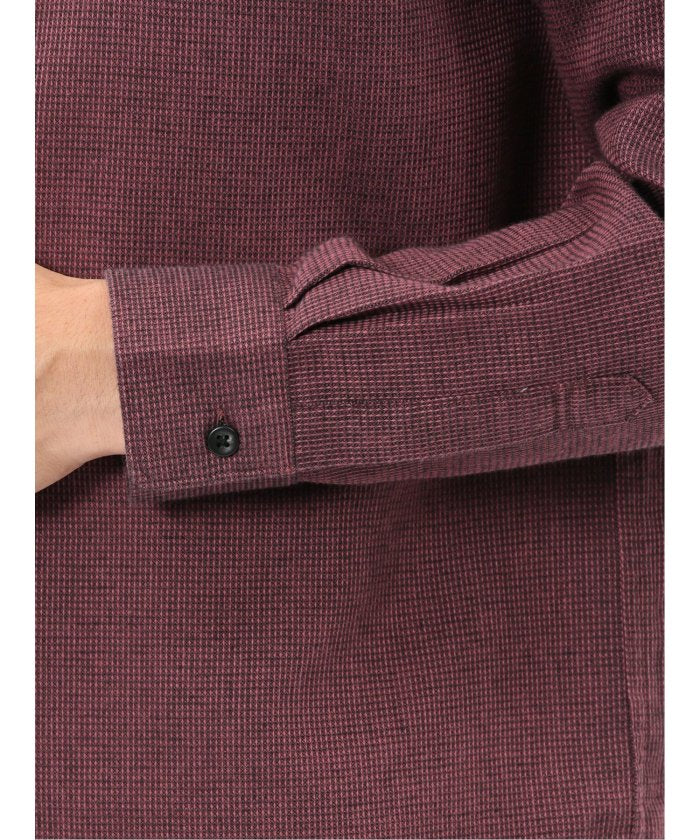 タカキュー TAKA-Q 綿混 起毛ワッフル レギュラーカラー長袖シャツ （茶） 茶