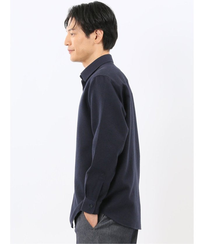 タカキュー TAKA-Q 綿混 起毛ワッフル レギュラーカラー長袖シャツ （茶） 茶