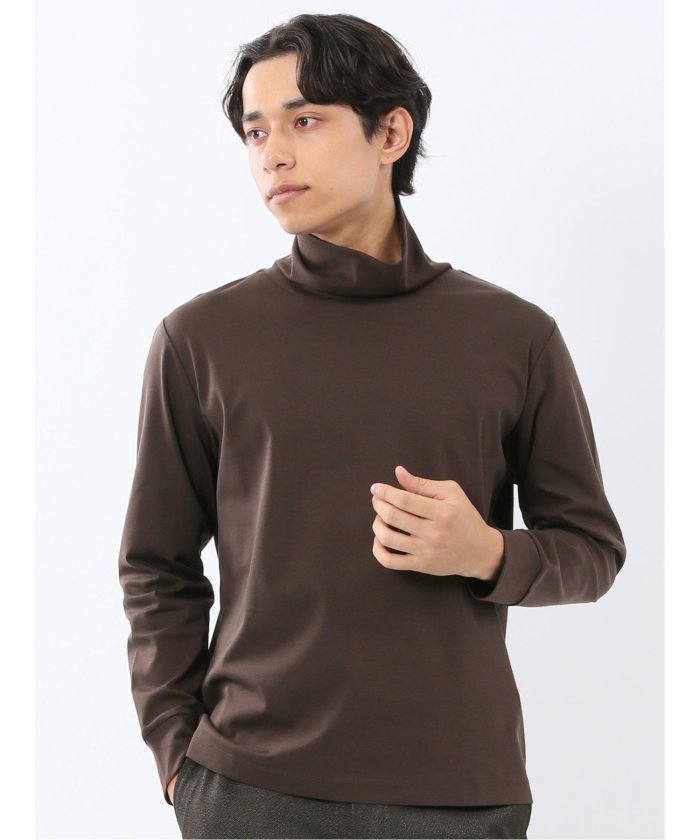 タカキュー TAKA-Q 【DRESS T-SHIRT】シルケットスムス タートルネック 長袖Tシャツ （茶） 茶
