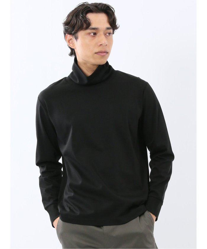 タカキュー TAKA-Q 【DRESS T-SHIRT】シルケットスムス タートルネック 長袖Tシャツ （黒） 黒