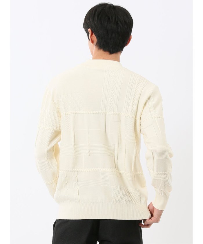 Washable Stretch Patchwork Pattern Mock Neck Knit