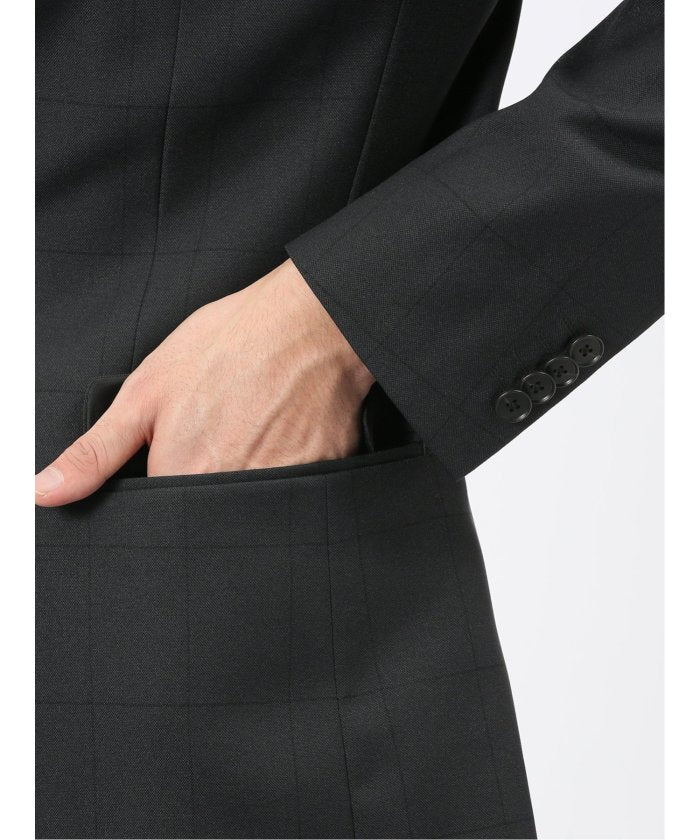 タカキュー TAKA-Q ストレッチウォッシャブル スリムフィット 2ボタン2ピーススーツ シャドーチェック黒 （黒） 黒