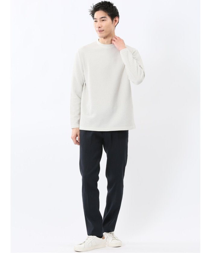 タカキュー TAKA-Q バーズアイジャガード クルーネック長袖Tシャツ （ワイン） ワイン
