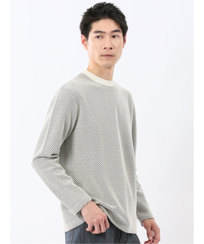 タカキュー TAKA-Q バーズアイジャガード クルーネック長袖Tシャツ （ワイン） ワイン