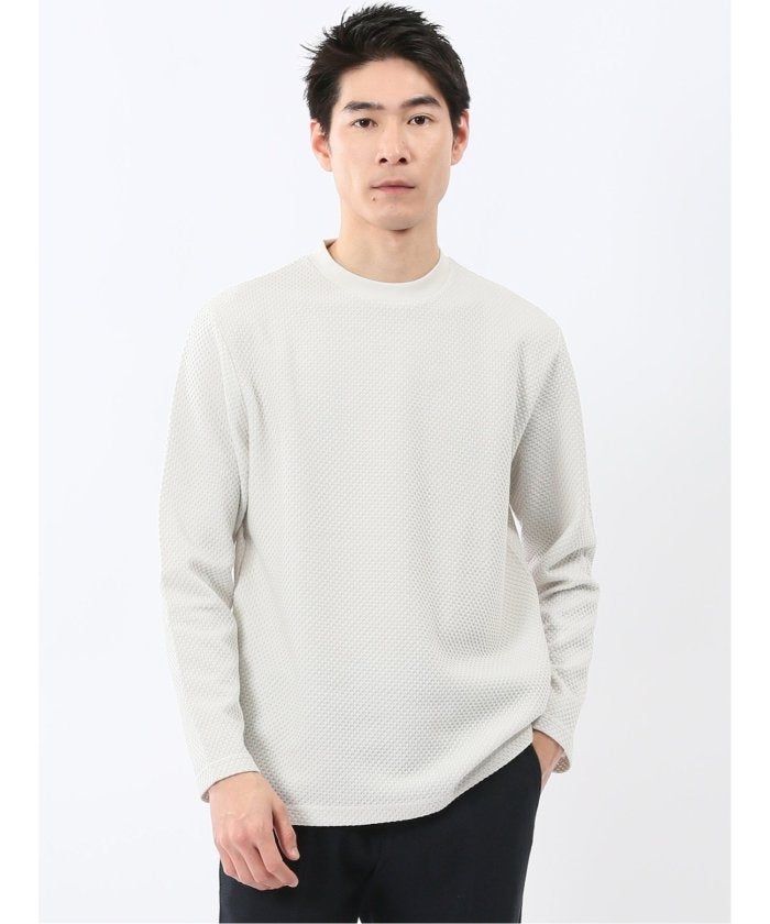 タカキュー TAKA-Q バーズアイジャガード クルーネック長袖Tシャツ （ライトグレー） ライトグレー