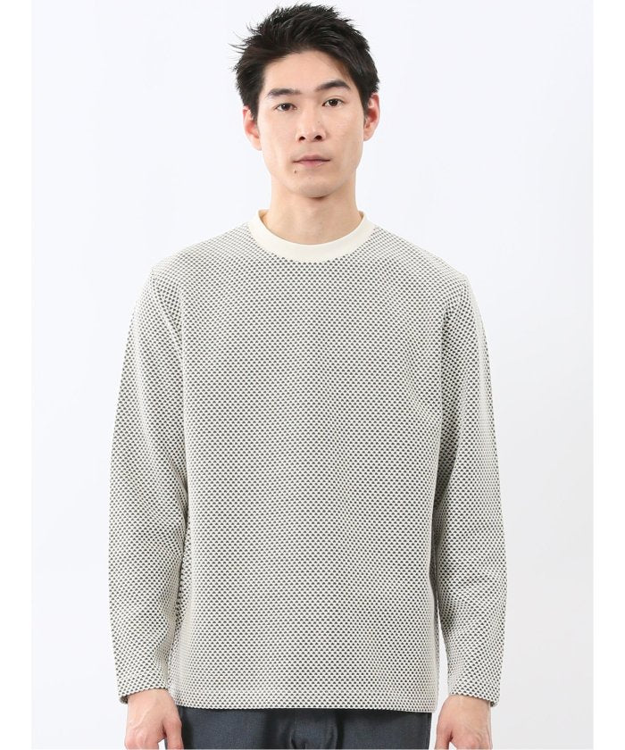 タカキュー TAKA-Q バーズアイジャガード クルーネック長袖Tシャツ （アイボリー） アイボリー