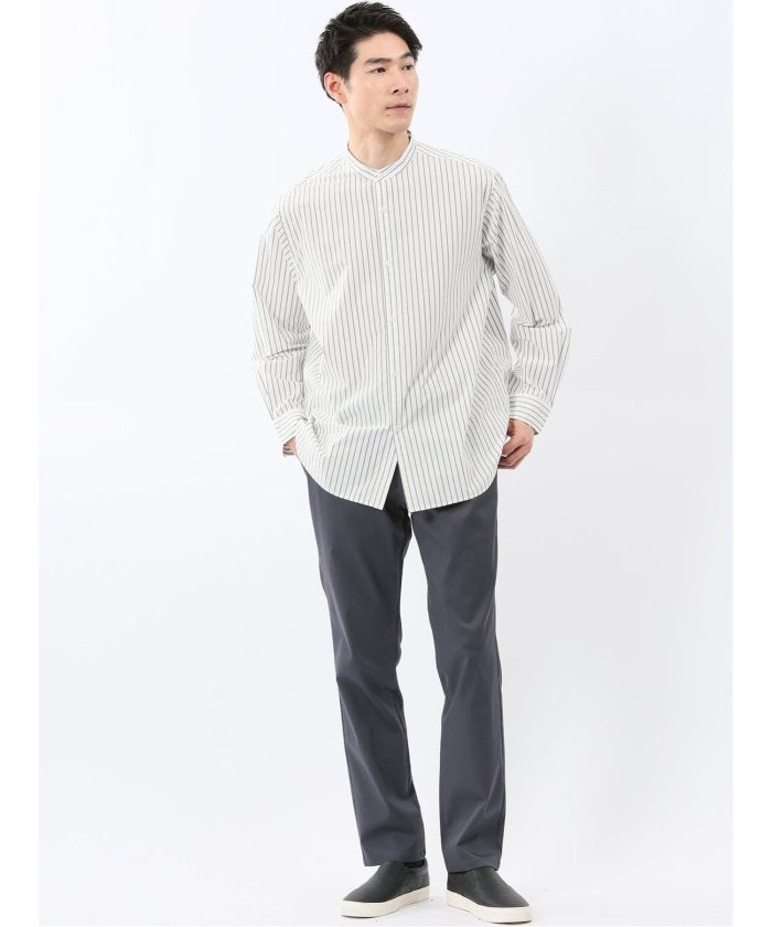 タカキュー TAKA-Q コットンタイプライター バンドカラー長袖シャツ （白） 白