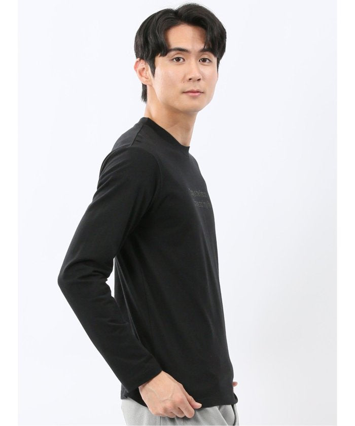 タカキュー TAKA-Q 綿天竺 メッセージロゴ クルーネック長袖Tシャツ （黒） 黒