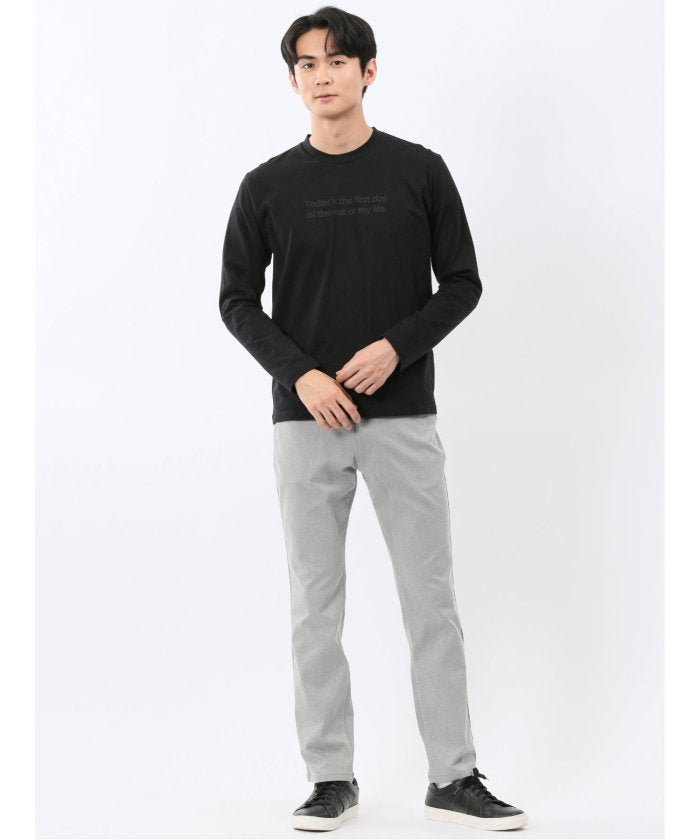 タカキュー TAKA-Q 綿天竺 メッセージロゴ クルーネック長袖Tシャツ （黒） 黒