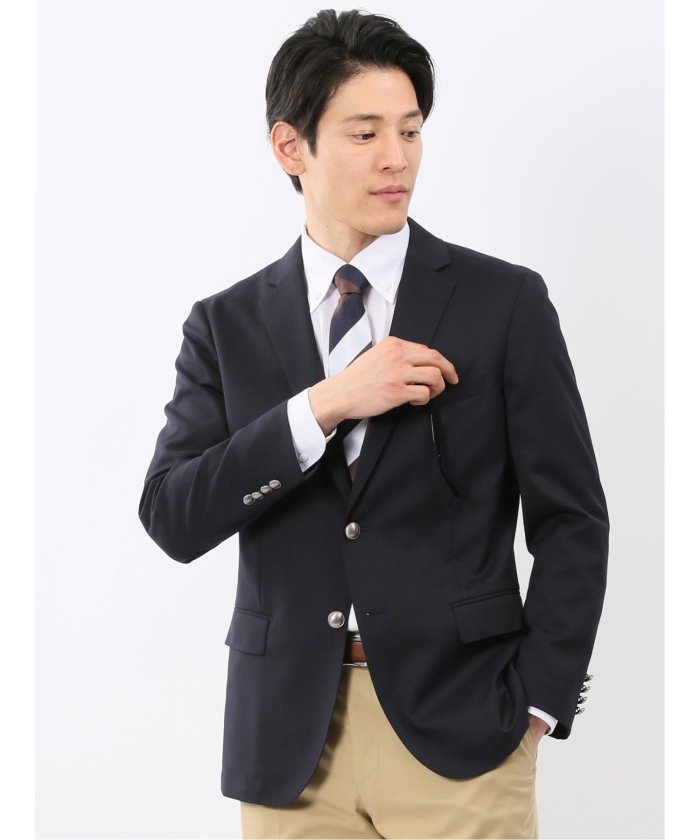 タカキュー TAKA-Q ストレッチウォッシャブル ウール混 スリムフィット 2ボタンジャケット 紺 （紺） 紺
