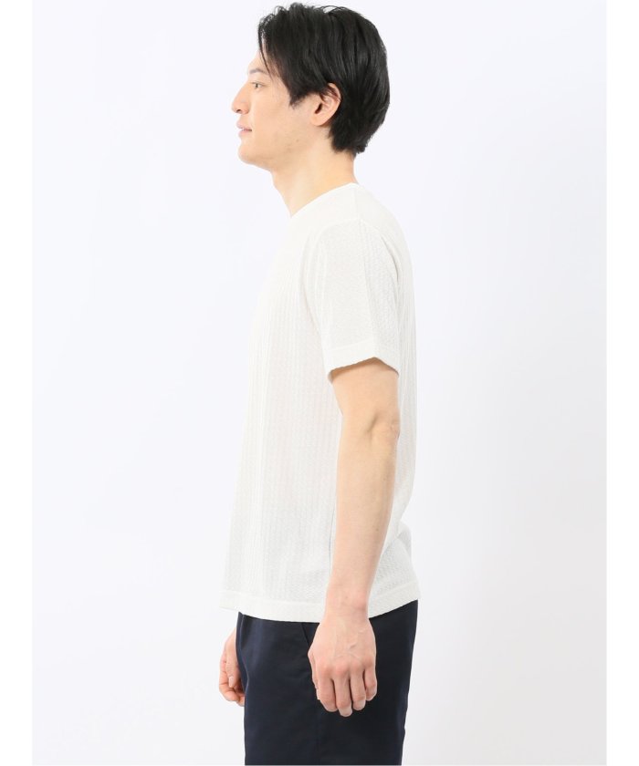 タカキュー TAKA-Q 市松 ジャガード Vネック 半袖 Tシャツ （白） 白