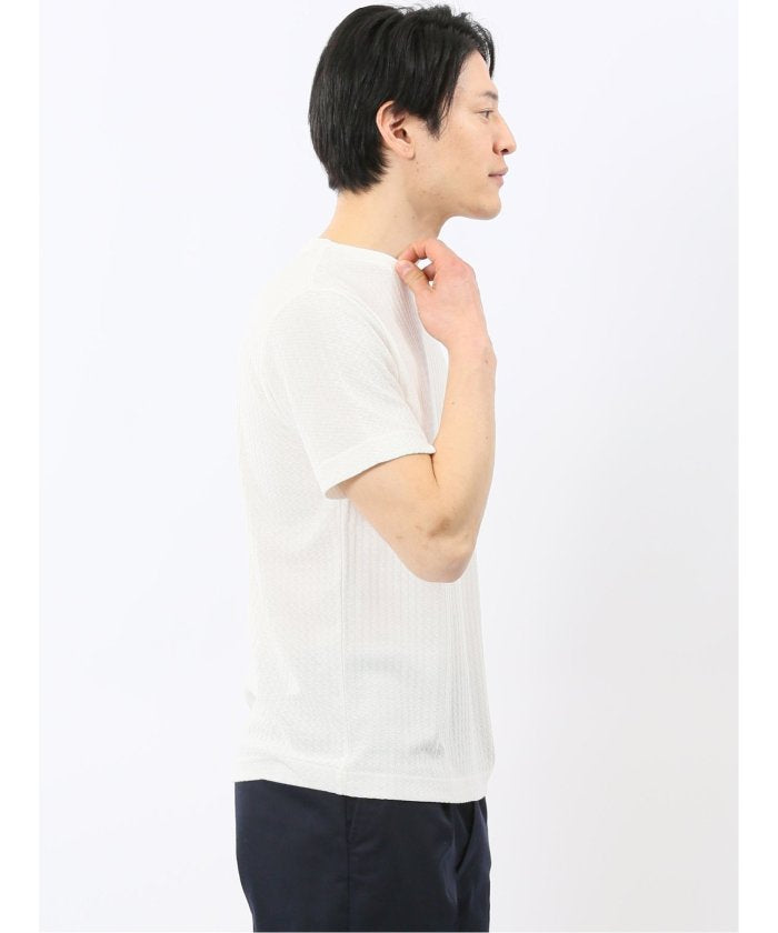 タカキュー TAKA-Q 市松 ジャガード Vネック 半袖 Tシャツ （白） 白