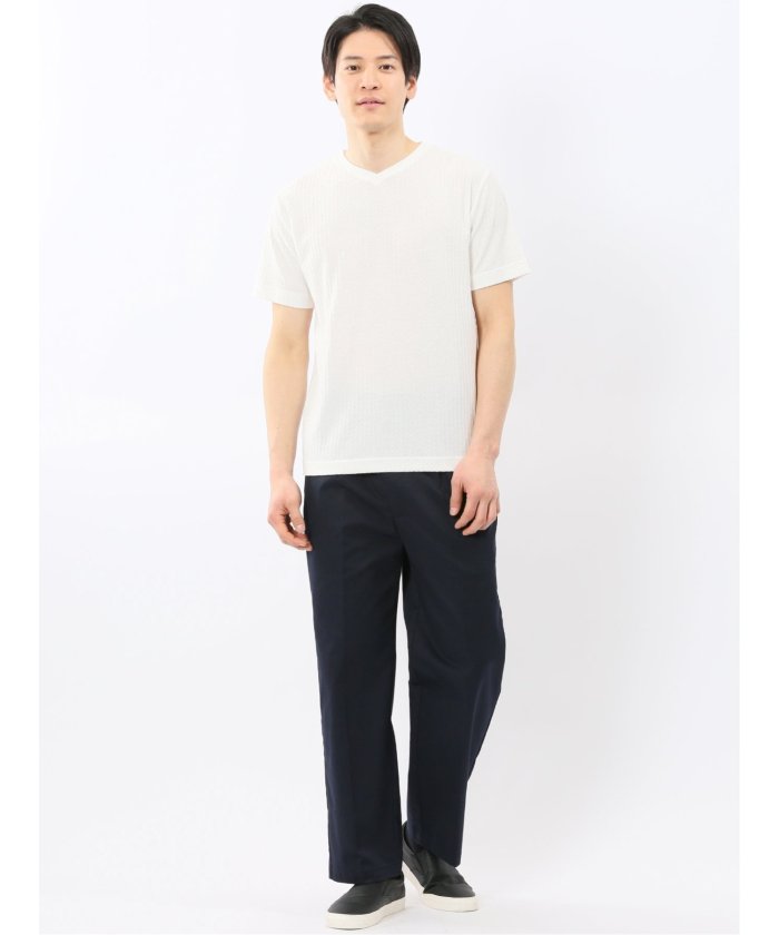 タカキュー TAKA-Q 市松 ジャガード Vネック 半袖 Tシャツ （白） 白