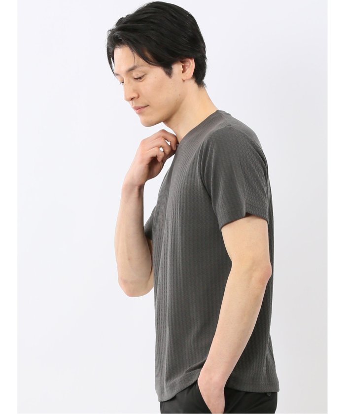 タカキュー TAKA-Q 市松 ジャガード Vネック 半袖 Tシャツ （白） 白