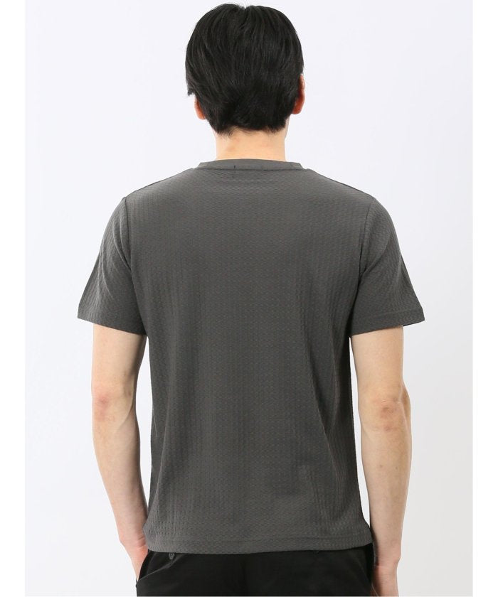 タカキュー TAKA-Q 市松 ジャガード Vネック 半袖 Tシャツ （白） 白