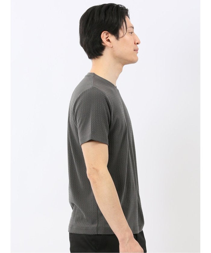 タカキュー TAKA-Q 市松 ジャガード Vネック 半袖 Tシャツ （白） 白
