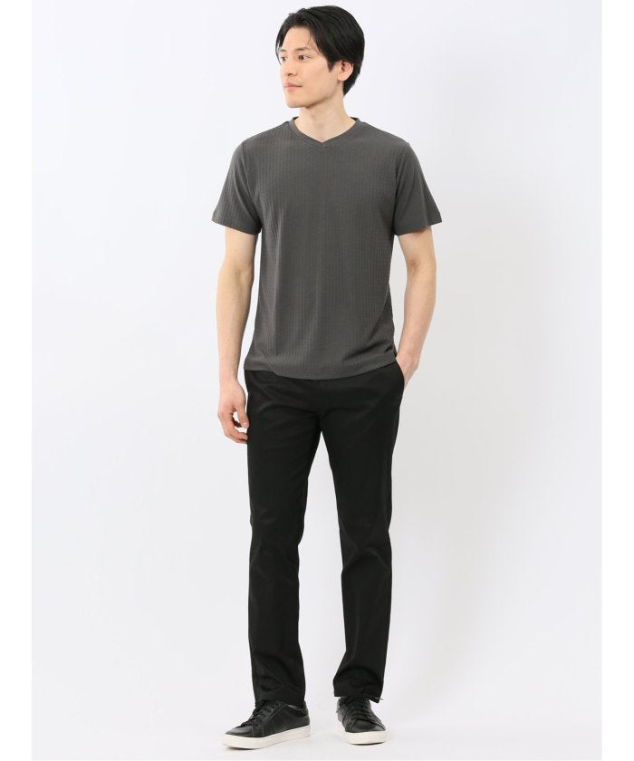 タカキュー TAKA-Q 市松 ジャガード Vネック 半袖 Tシャツ （白） 白
