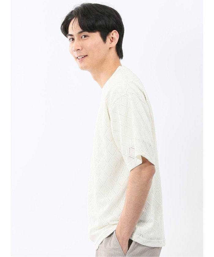 タカキュー TAKA-Q ダイヤ柄 クルー プルオーバー & 半袖 Tシャツ アンサンブル （アイボリー） アイボリー