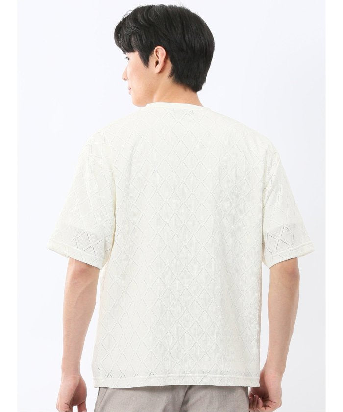 タカキュー TAKA-Q ダイヤ柄 クルー プルオーバー & 半袖 Tシャツ アンサンブル （アイボリー） アイボリー
