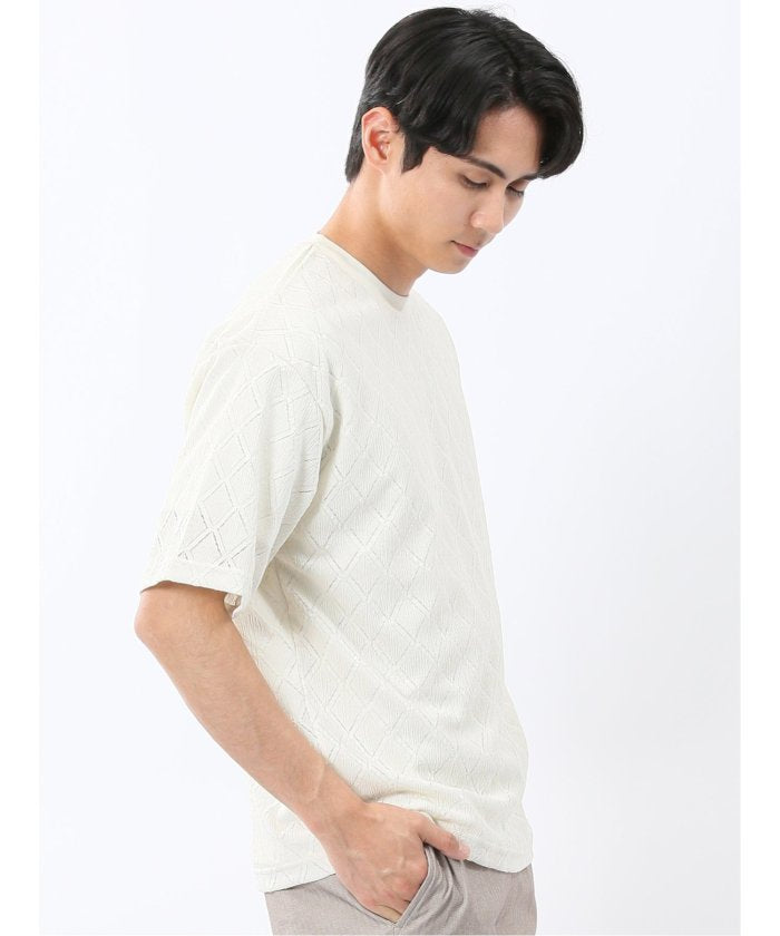 タカキュー TAKA-Q ダイヤ柄 クルー プルオーバー & 半袖 Tシャツ アンサンブル （アイボリー） アイボリー