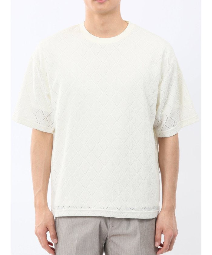 タカキュー TAKA-Q ダイヤ柄 クルー プルオーバー & 半袖 Tシャツ アンサンブル （アイボリー） アイボリー