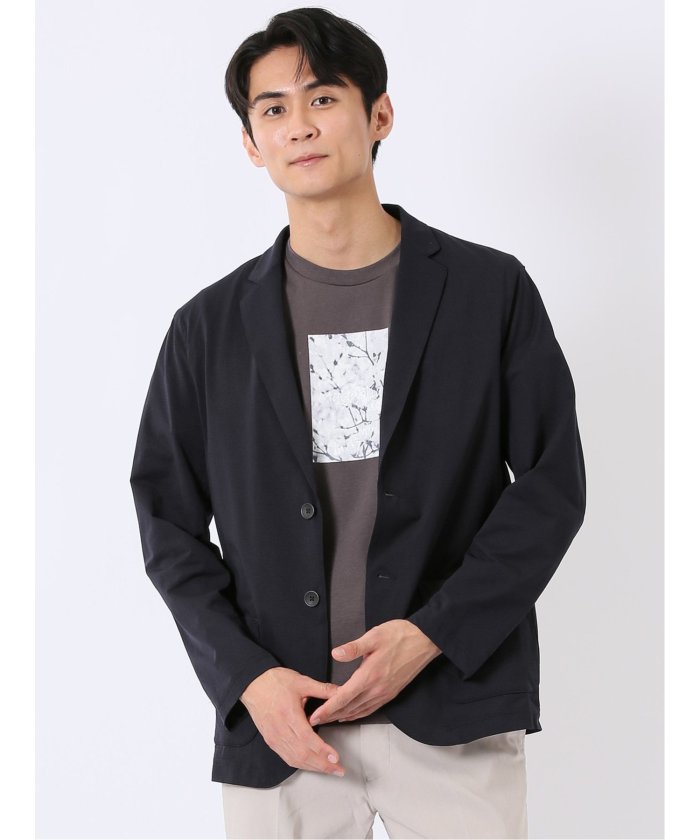 タカキュー TAKA-Q ストレッチ マイクロドット メッシュ 2ボタン ジャケット （紺） 紺