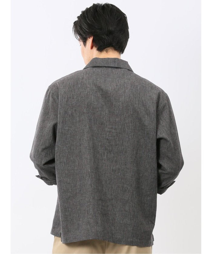 タカキュー TAKA-Q リネン混 プルオーバー 7分袖 シャツ （グレー） グレー