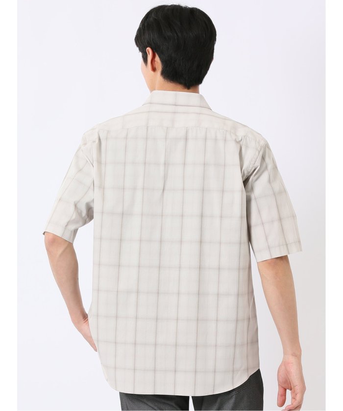 タカキュー TAKA-Q ストレッチ 綿 ブロード チェック レギュラーカラー 半袖 シャツ （黒） 黒