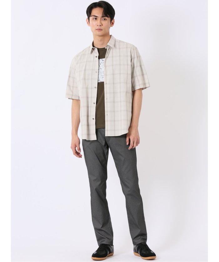 タカキュー TAKA-Q ストレッチ 綿 ブロード チェック レギュラーカラー 半袖 シャツ （黒） 黒