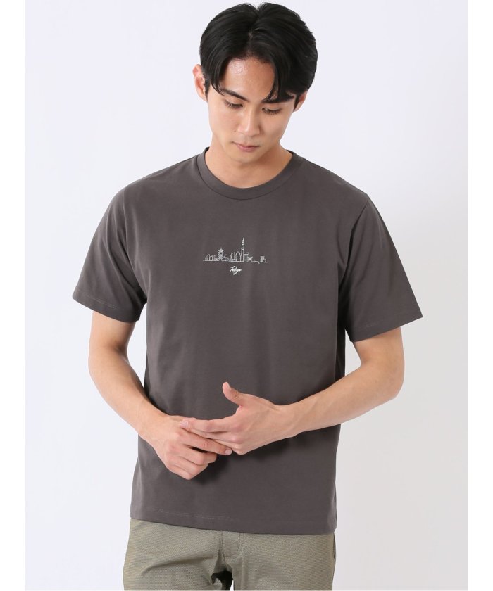 タカキュー TAKA-Q 綿天竺 グラフィック プリント クルーネック 半袖 Tシャツ （グレー） グレー