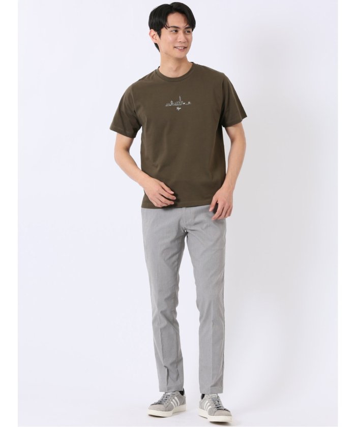 タカキュー TAKA-Q 綿天竺 グラフィック プリント クルーネック 半袖 Tシャツ （グレー） グレー