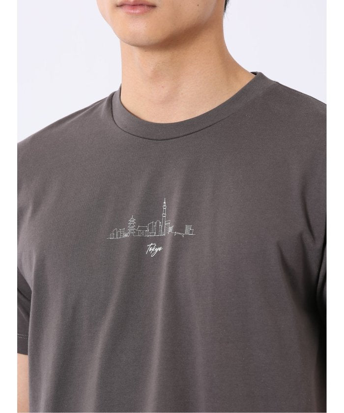 タカキュー TAKA-Q 綿天竺 グラフィック プリント クルーネック 半袖 Tシャツ （グレー） グレー