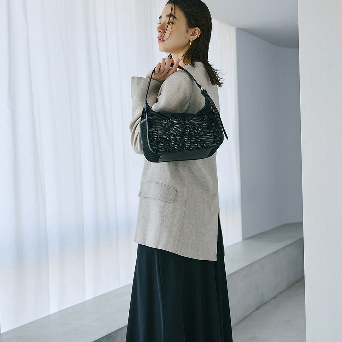 TOPKAPI TOPKAPI Print Drawstring Bag with Mesh One-Handle Bag