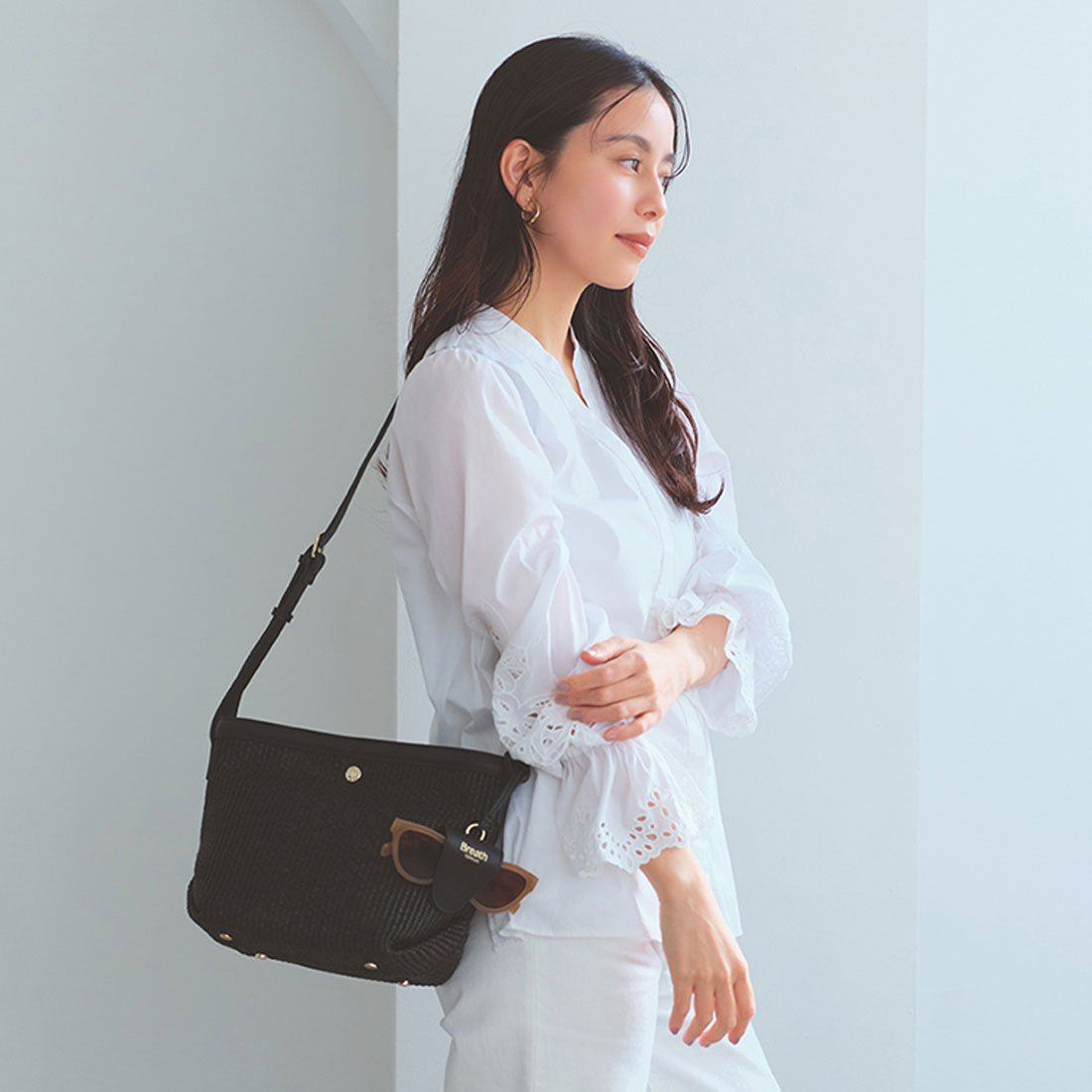 トプカピ TOPKAPI 【Breath TOPKAPI】サングラスホルダー付き レザーコンビ カゴ ショルダーバッグ （ブラック） ブラック