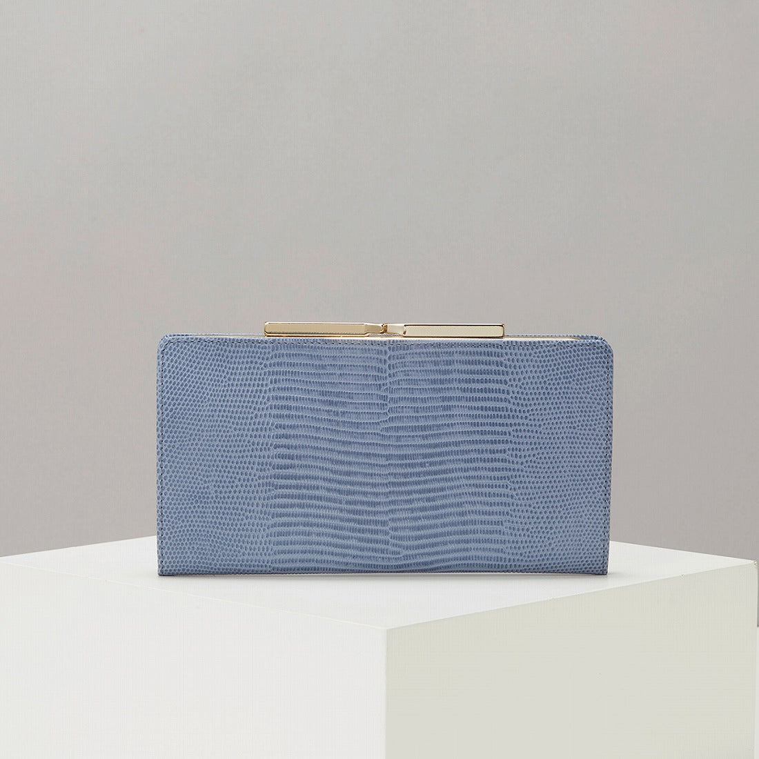 トプカピ TOPKAPI LUCIA[ルチア]イタリアンレザー・リザード型押し・がま口長財布,ブルーグレー