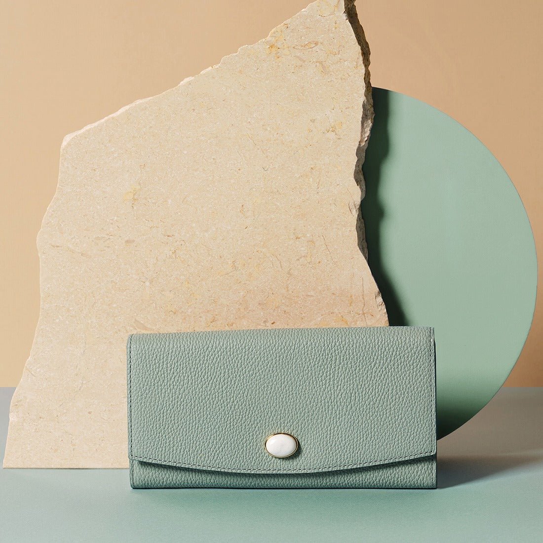 トプカピ TOPKAPI  gemdrops ジェムドロップ ミニエンボスレザー 天然石 長財布,ミントグリーン