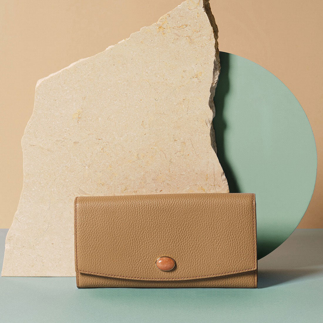 トプカピ TOPKAPI  gemdrops ジェムドロップ ミニエンボスレザー 天然石 長財布,キャメル