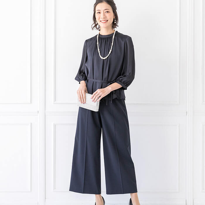 トウキョウソワール 東京ソワール WEB限定商品 ミセス 洗える パンツスーツ 結婚式 入学式 卒業式 セレモニースーツ レディース  セットアップ ネイビー 紺 ジャケット ブラウス パンツ 3点セット （ネイビー） ネイビー