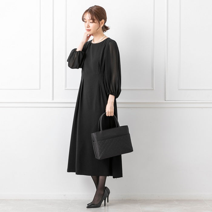 トウキョウソワール 東京ソワール 洗える｜タックが美しいワンピース （ブラック） ブラック