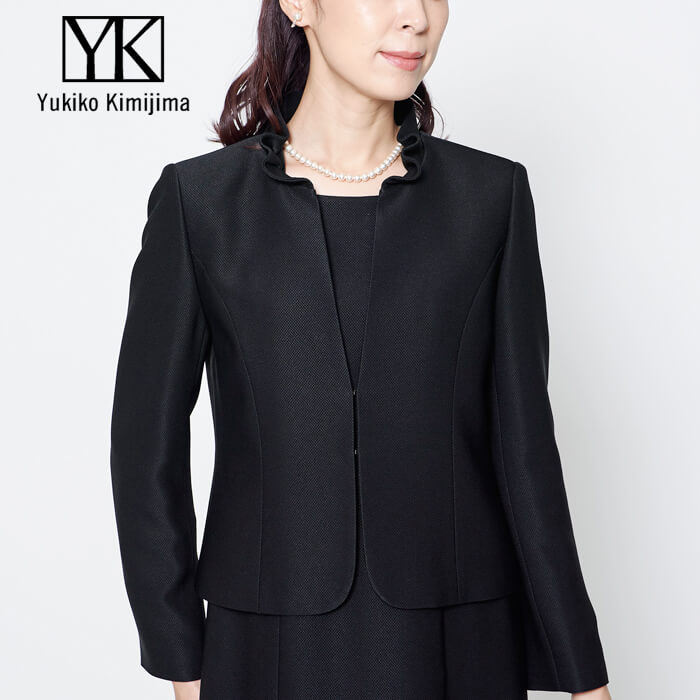 トウキョウソワール 東京ソワール 【Yukiko Kimijima】WEB限定 フリルカラーのブラックフォーマル 前ファスナー  オールシーズン 喪服 葬式 通夜 告別式 法事