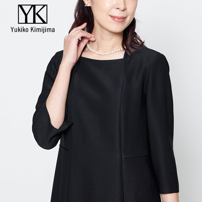 トウキョウソワール 東京ソワール 【Yukiko Kimijima】WEB限定 フリルカラーのブラックフォーマル 前ファスナー  オールシーズン 喪服 葬式 通夜 告別式 法事