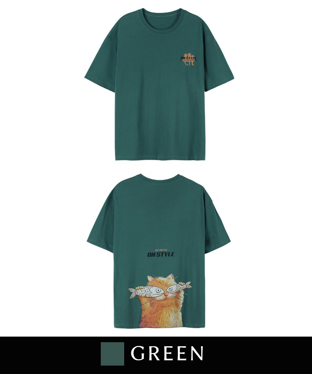 フック HOOK 【HOOK】ネコ柄プリント◇ビッグtシャツ  （ブラック） ブラック