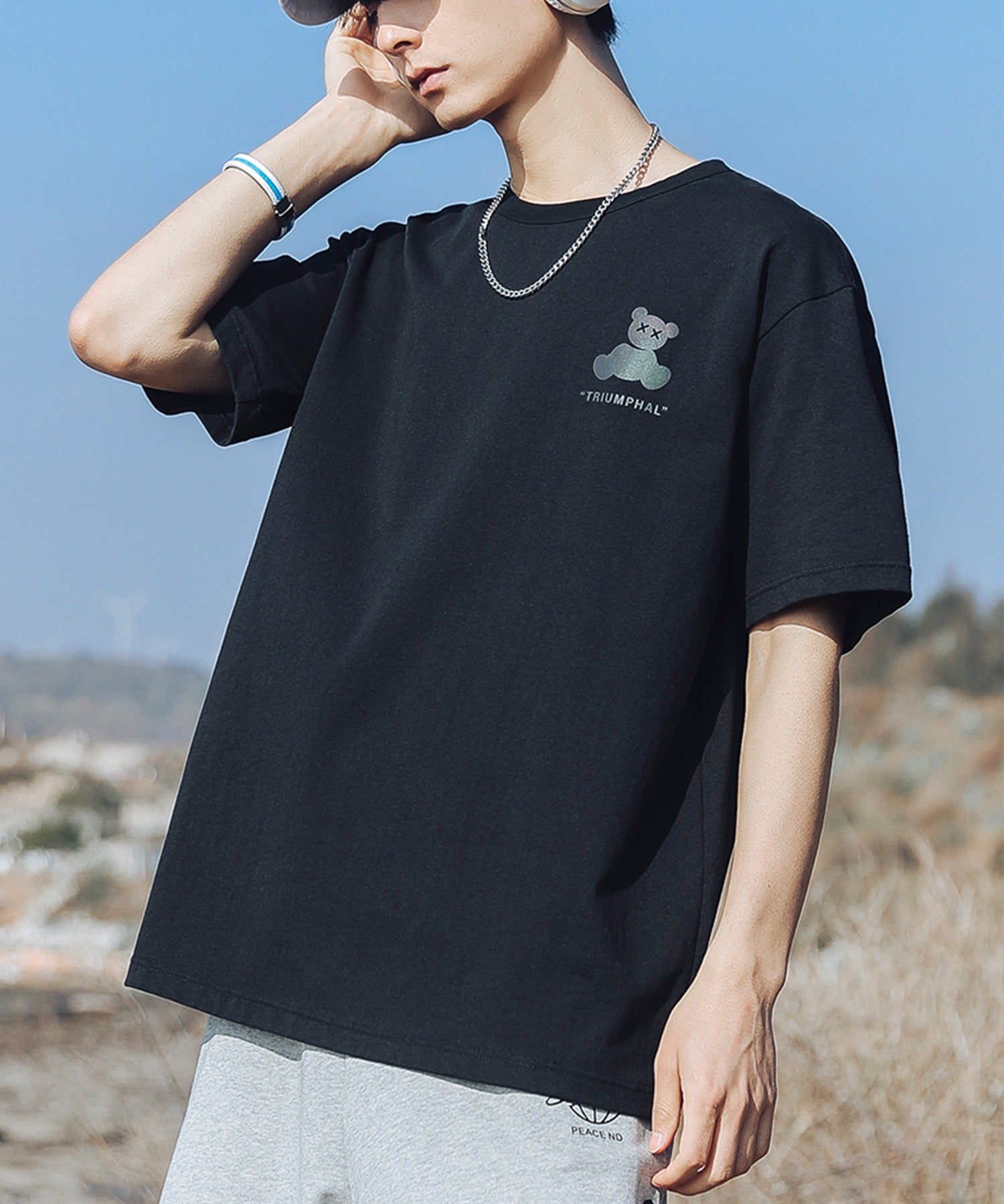 フック HOOK 【HOOK】ベアプリント◇ビッグtシャツ （ホワイト） ホワイト